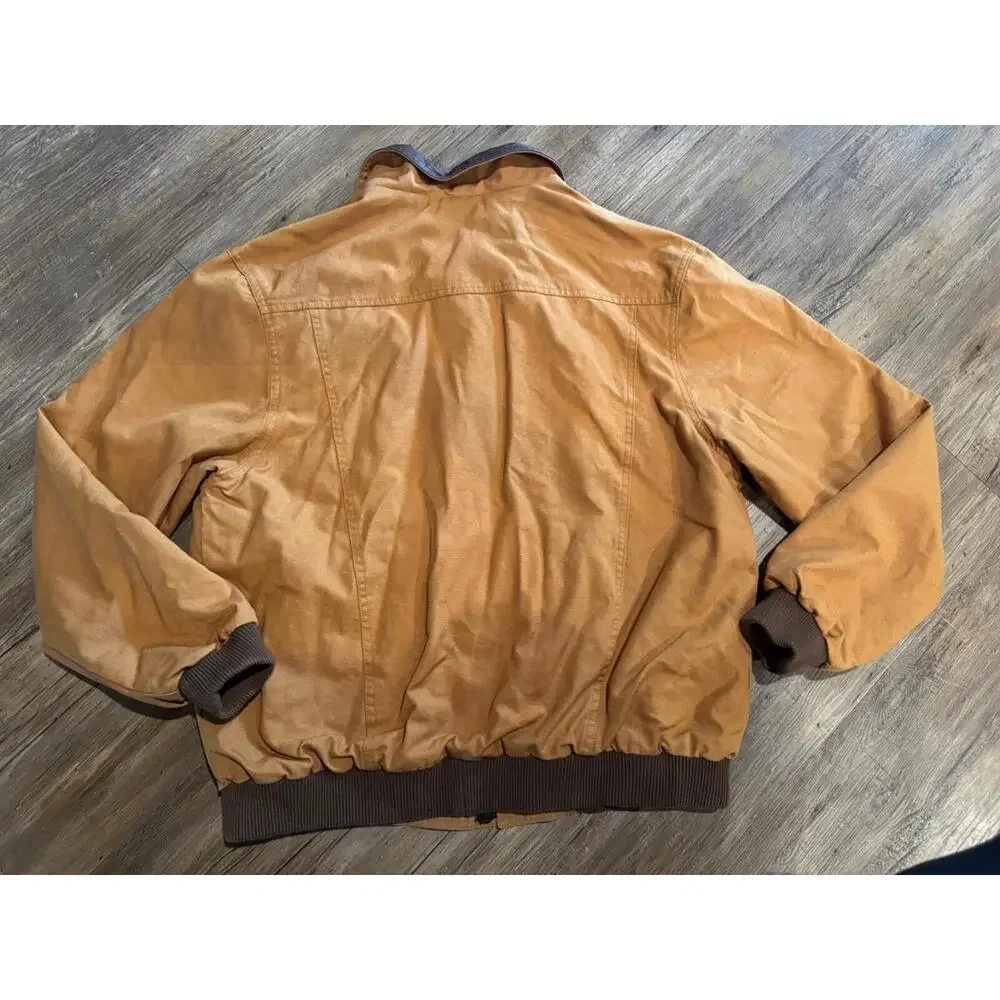 Kakadu Traders Australia Jacket Leather  Trim Tan Mens Canvas Bomber L/XL - Picture 2 of 9